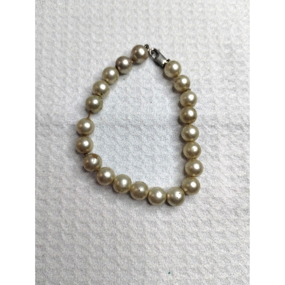 Vintage Faux Pearl Beaded Bracelet Cream Lobster Claw Clasp 7 Inch Classic